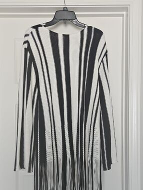 H&M Black and White Striped Fringe Knit Sweater